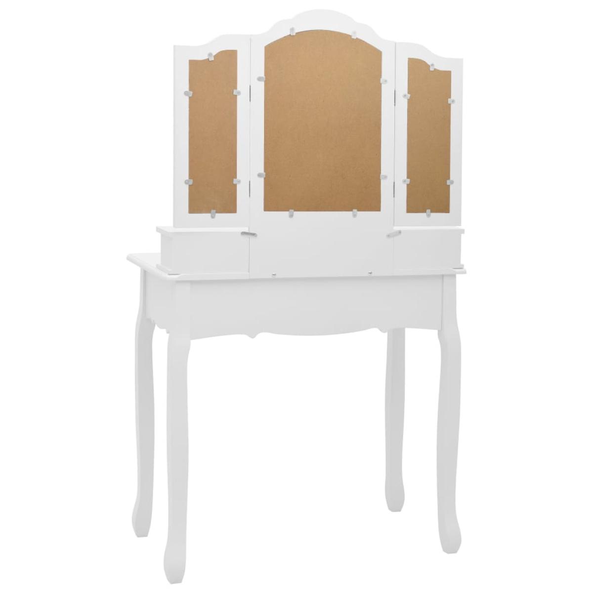 Juego de tocador y taburete madera paulownia blanco 80x69x141cm