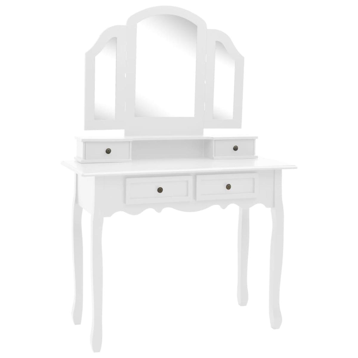 Set de tocador y taburete madera paulownia blanco 100x40x146cm 