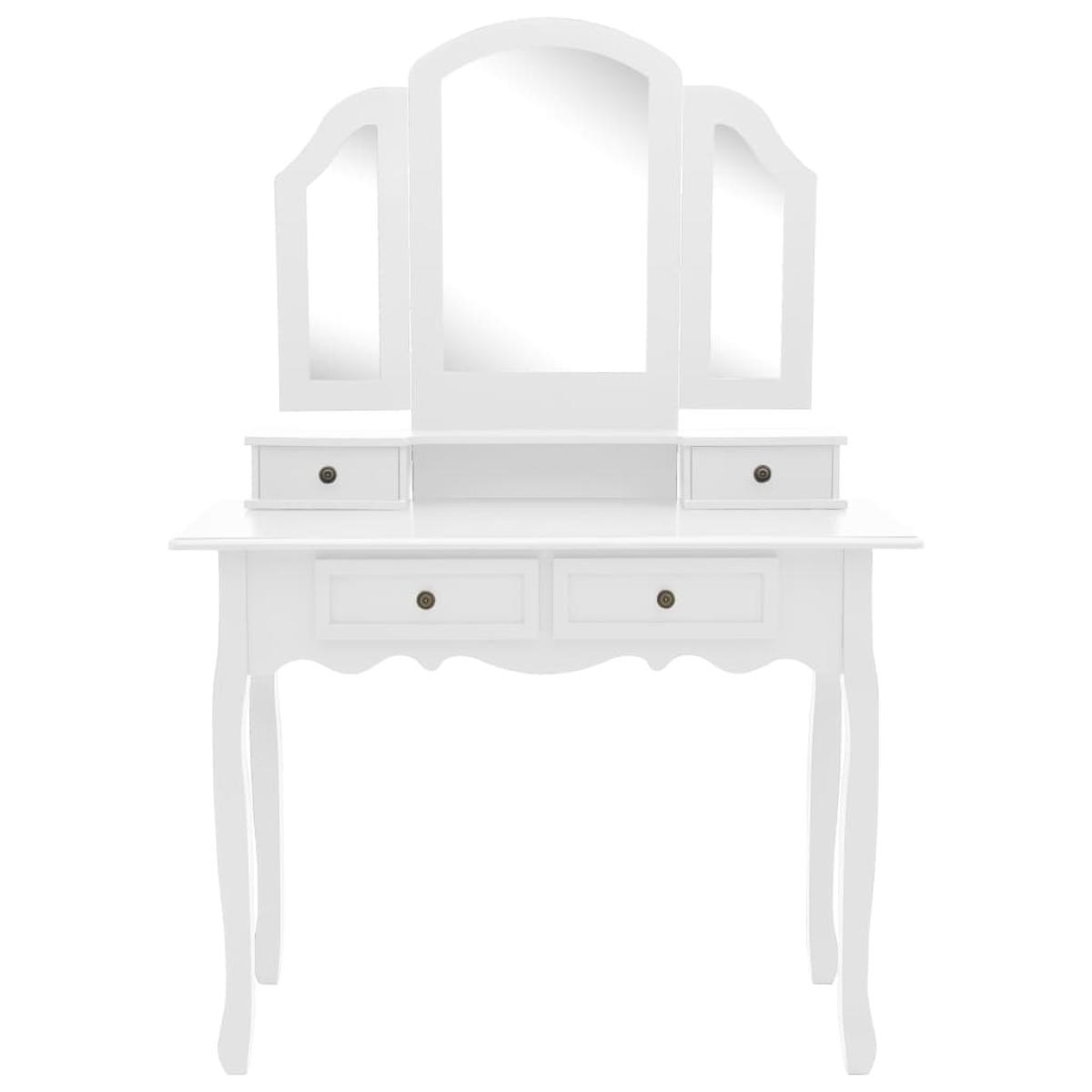 Set de tocador y taburete madera paulownia blanco 100x40x146cm 