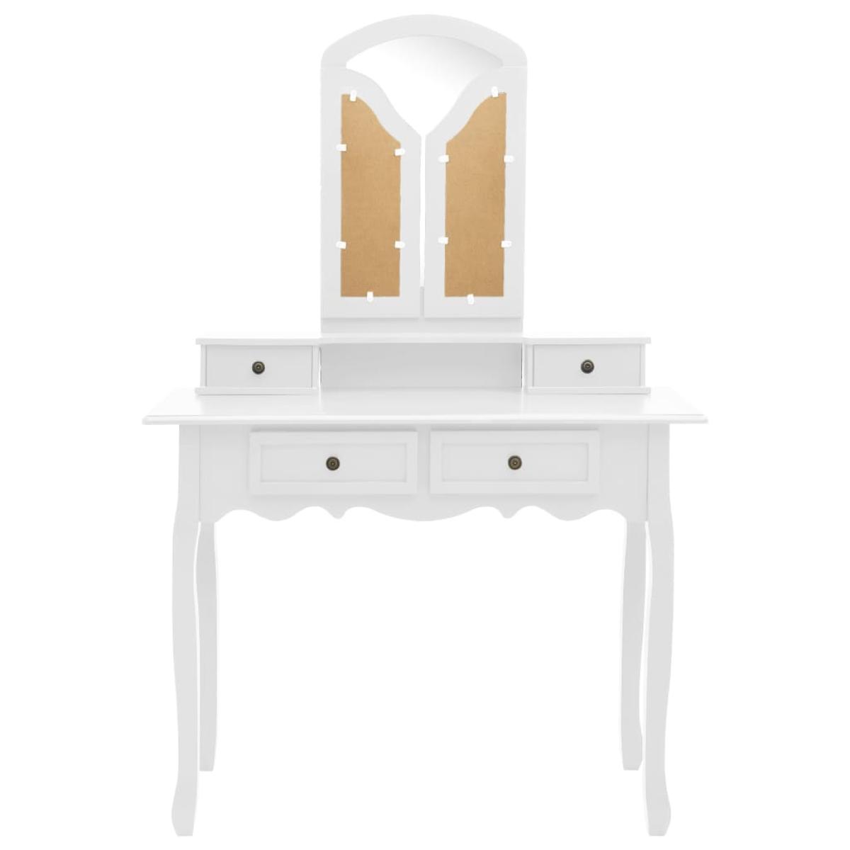 Set de tocador y taburete madera paulownia blanco 100x40x146cm 