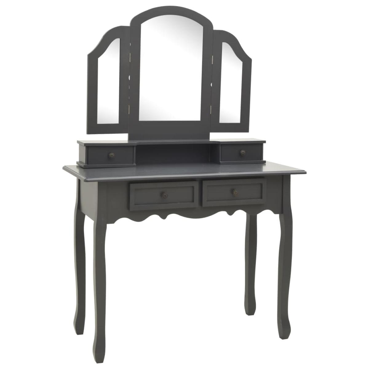 Juego de tocador y taburete madera paulownia gris 100x40x146cm 