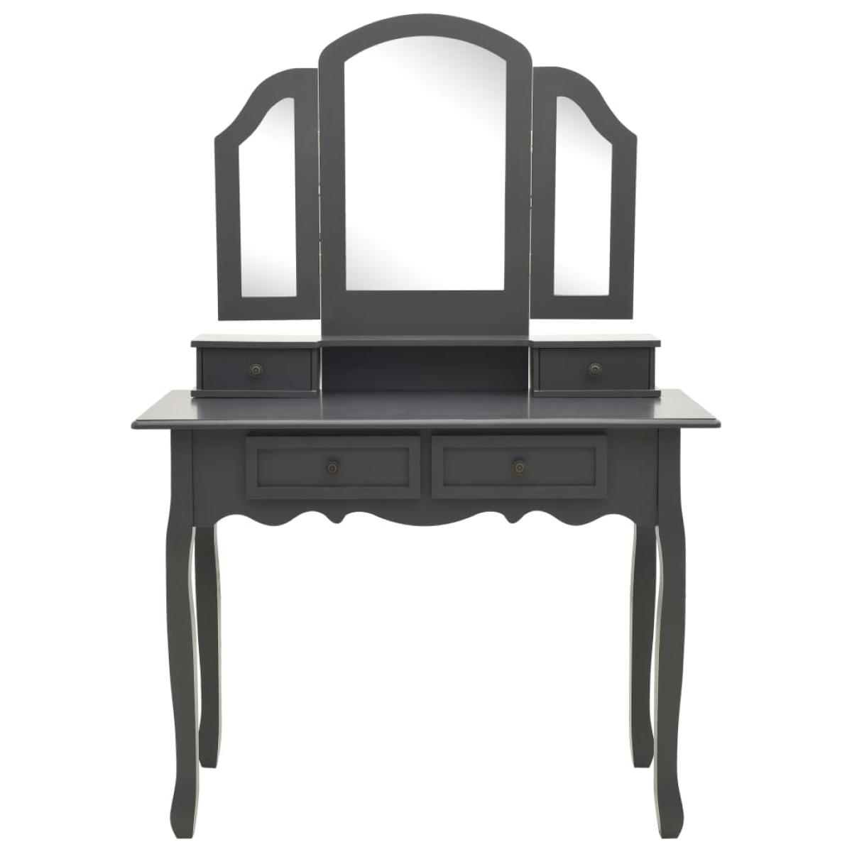Juego de tocador y taburete madera paulownia gris 100x40x146cm 