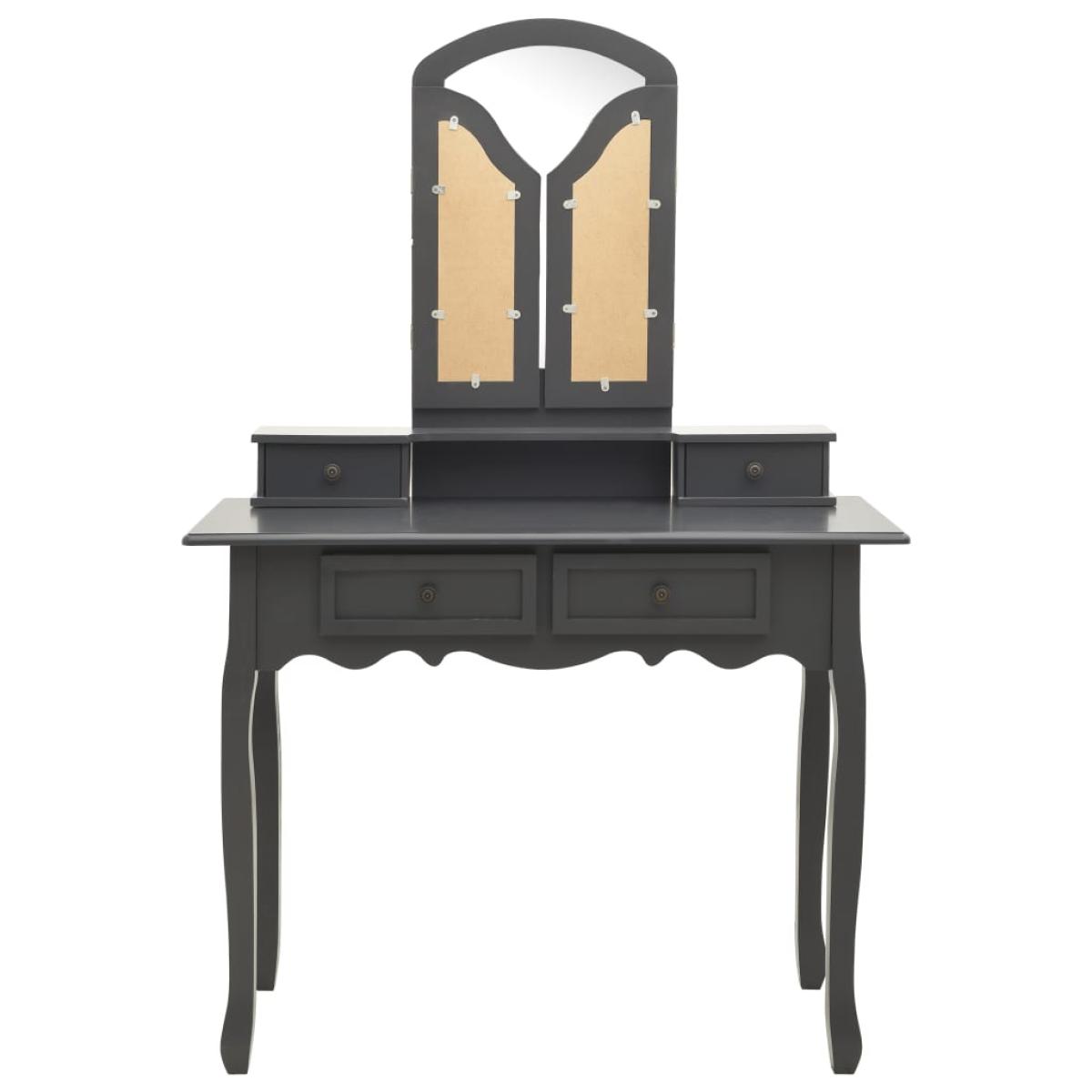 Juego de tocador y taburete madera paulownia gris 100x40x146cm 