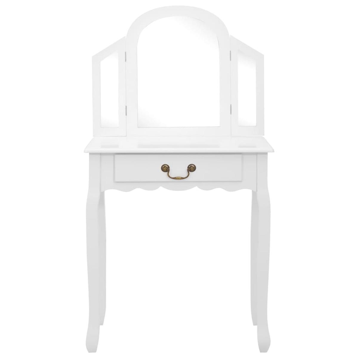 Tocador y taburete madera paulownia y MDF blanco 65x36x128 cm