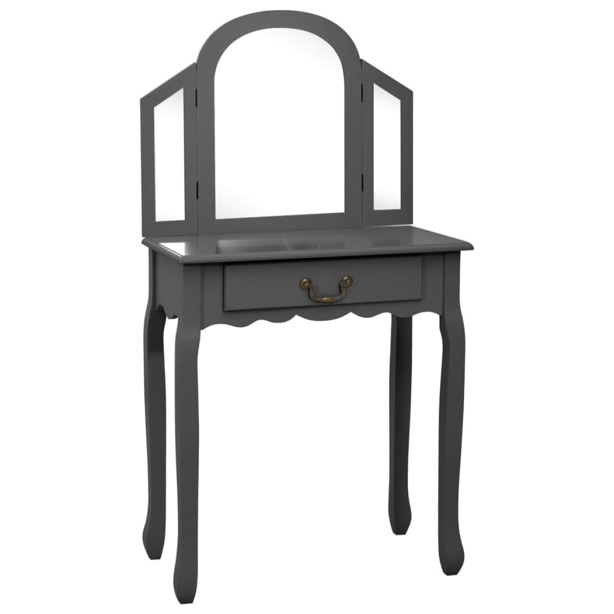Tocador y taburete madera de paulownia gris 65x36x128 cm