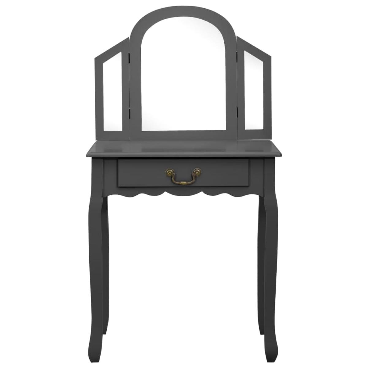 Tocador y taburete madera de paulownia gris 65x36x128 cm