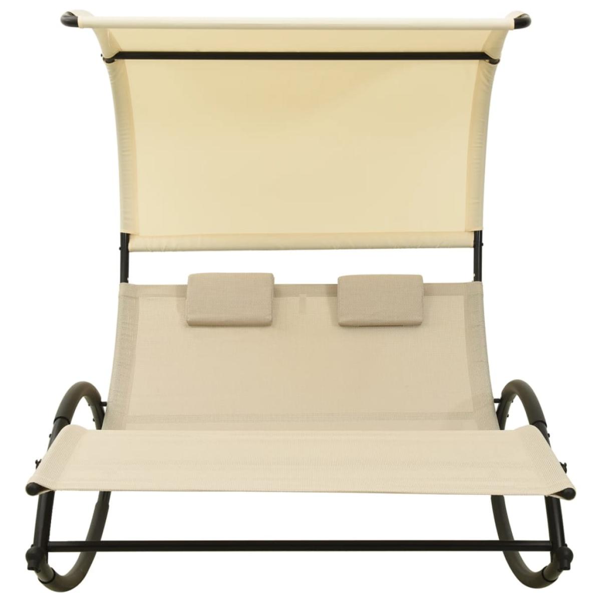 Tumbona doble con toldo textilene color crema