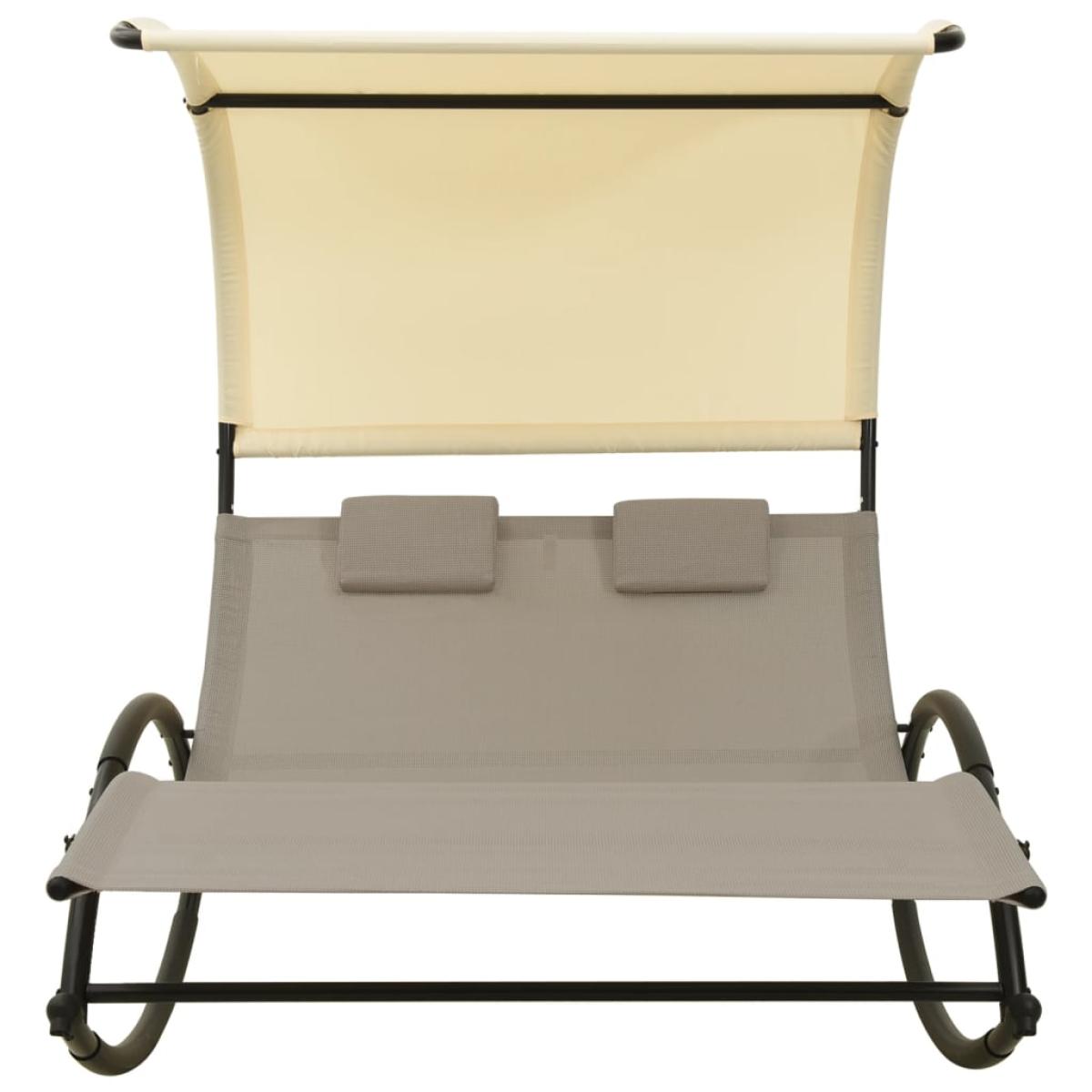 Tumbona doble con toldo textilene color gris taupe y crema