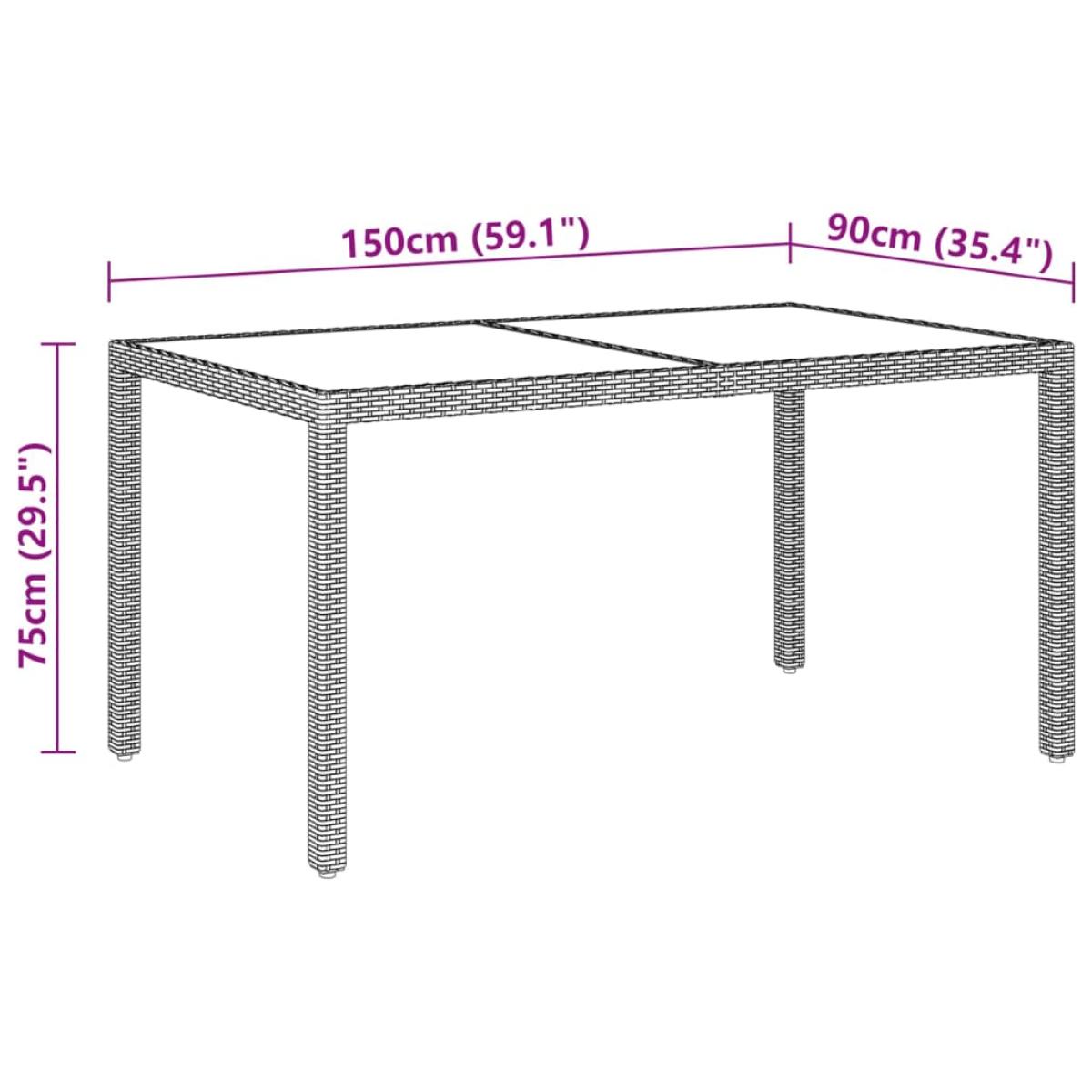 Mesa jardín vidrio templado ratán sintético negro 150x90x75 cm