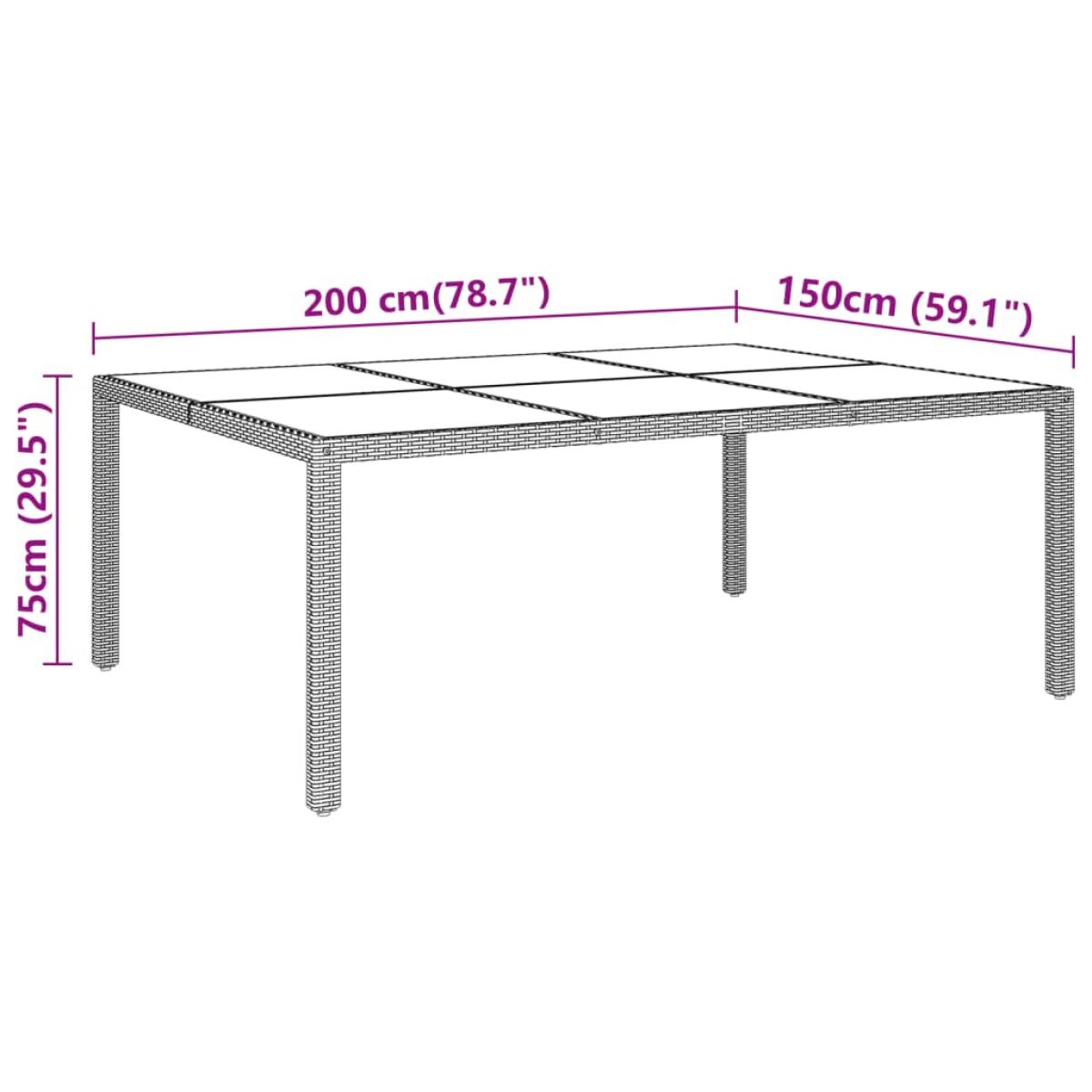 Mesa jardín vidrio templado ratán sintético gris 200x150x75 cm