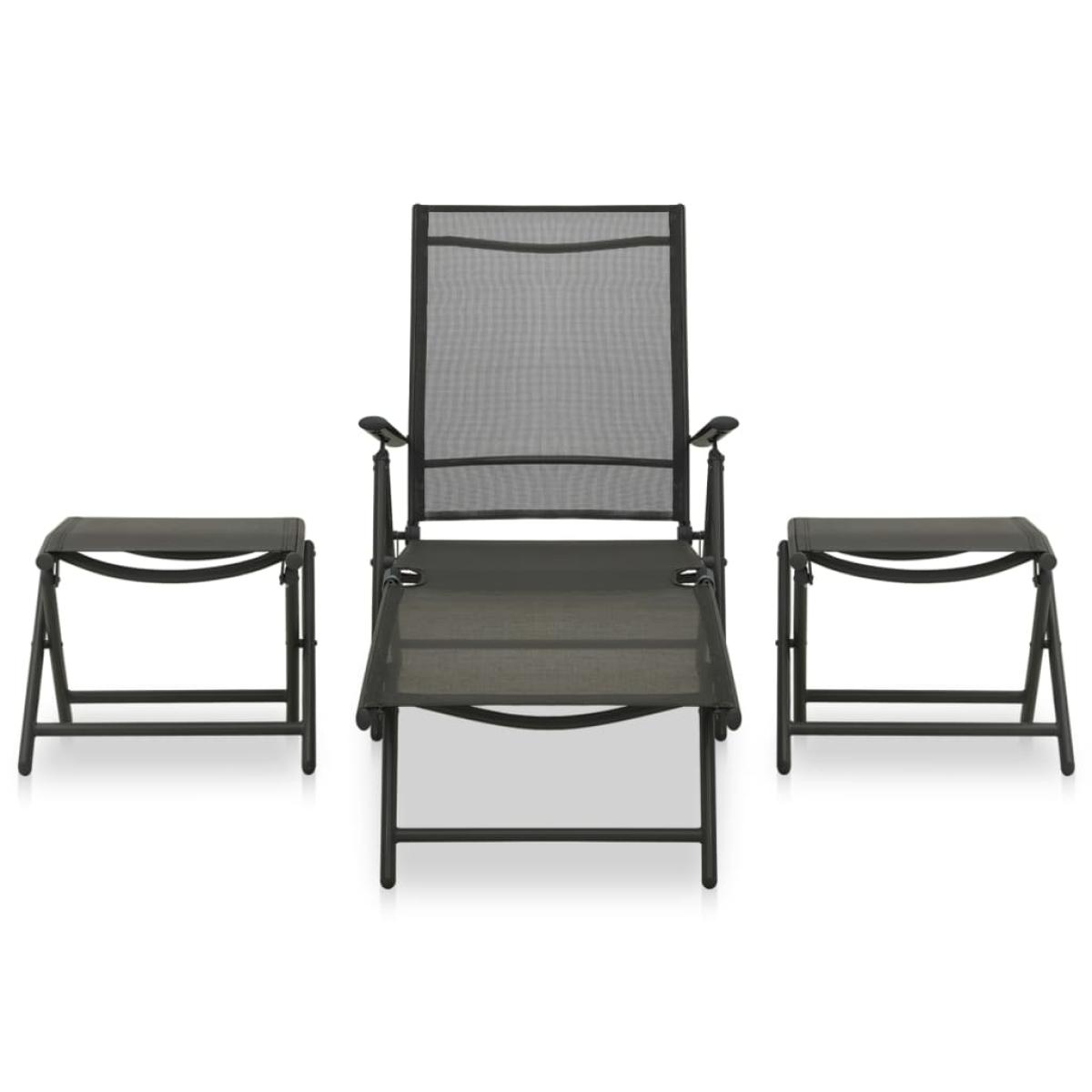 Set de muebles de jardín 3 piezas textilene aluminio negro