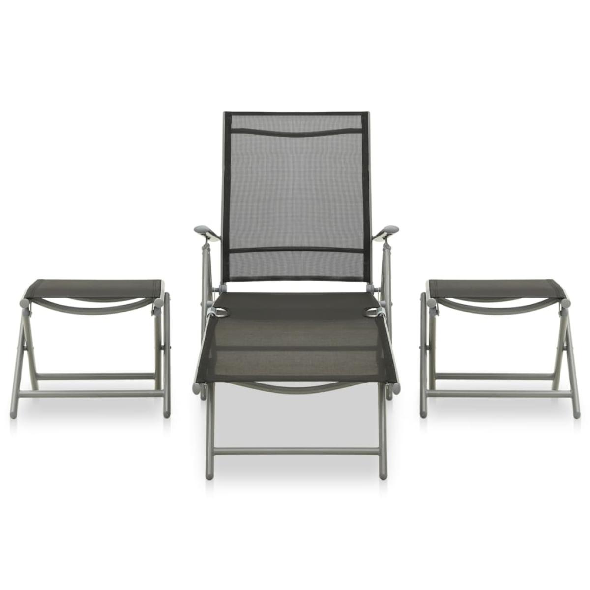 Set de muebles de jardín 3 piezas textilene aluminio plateado