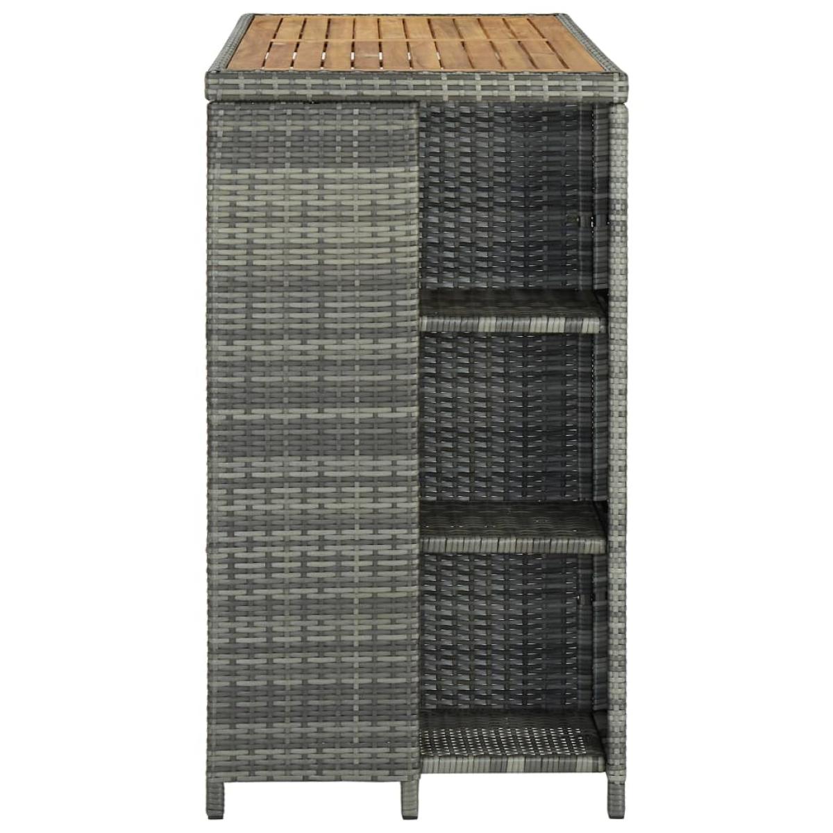 Mesa bar estante almacenaje 120x60x110 cm ratán sintético gris