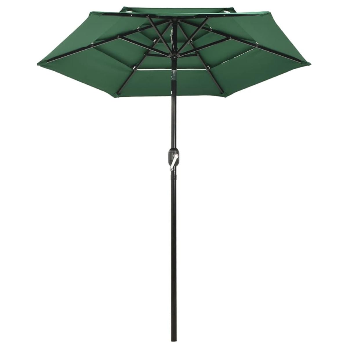 Sombrilla de 3 niveles con poste de aluminio verde 2 m