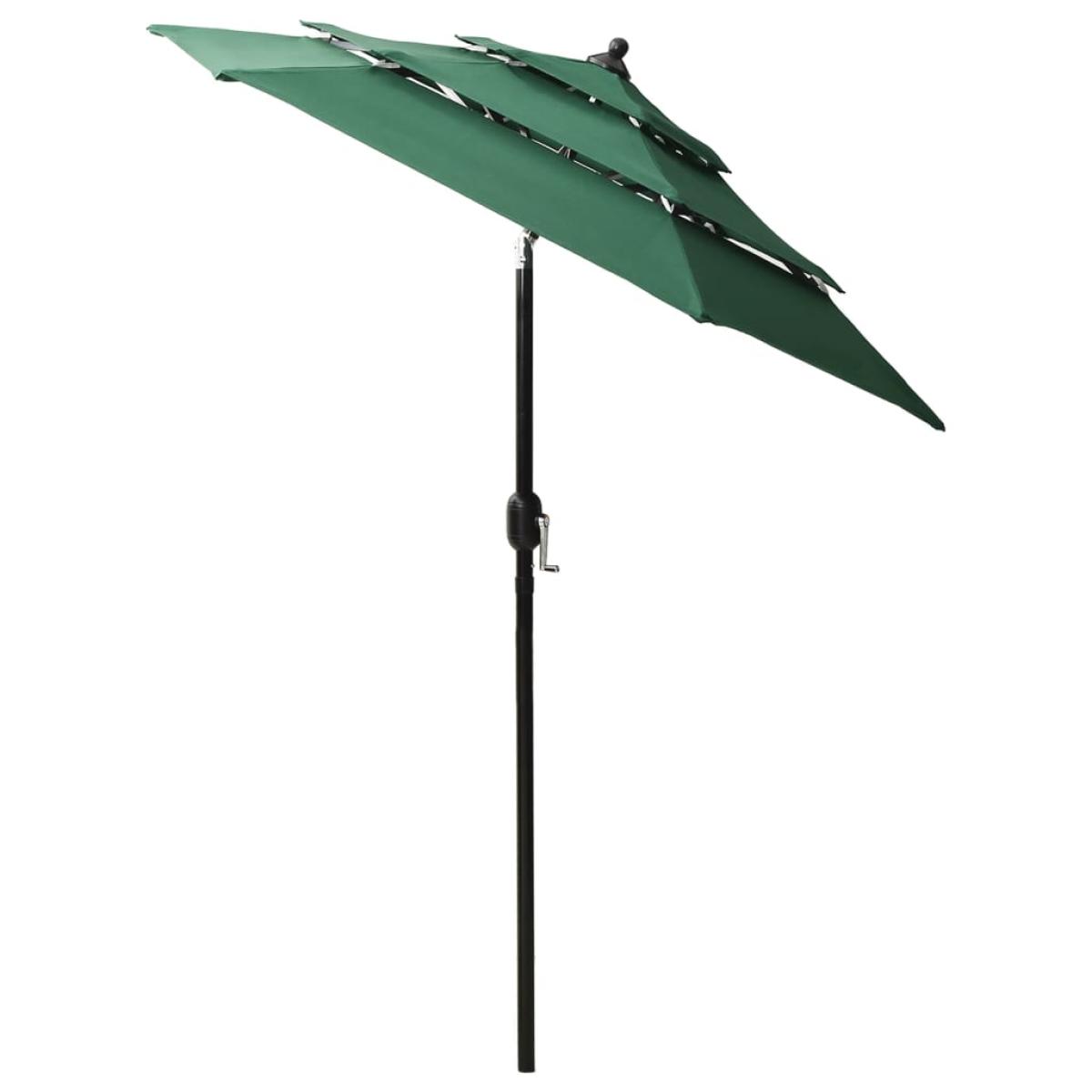 Sombrilla de 3 niveles con poste de aluminio verde 2 m