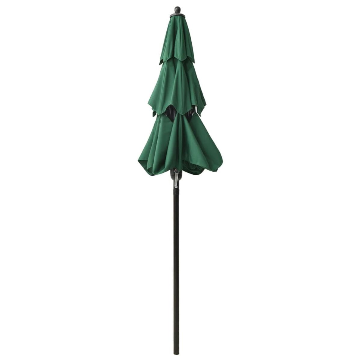 Sombrilla de 3 niveles con poste de aluminio verde 2 m