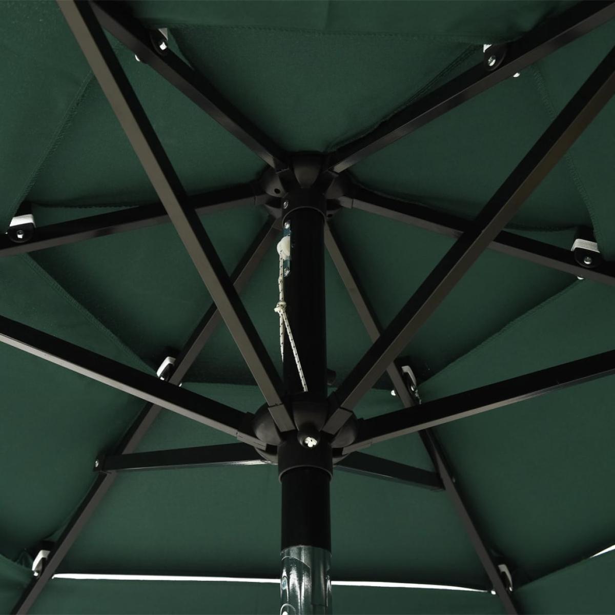 Sombrilla de 3 niveles con poste de aluminio verde 2 m