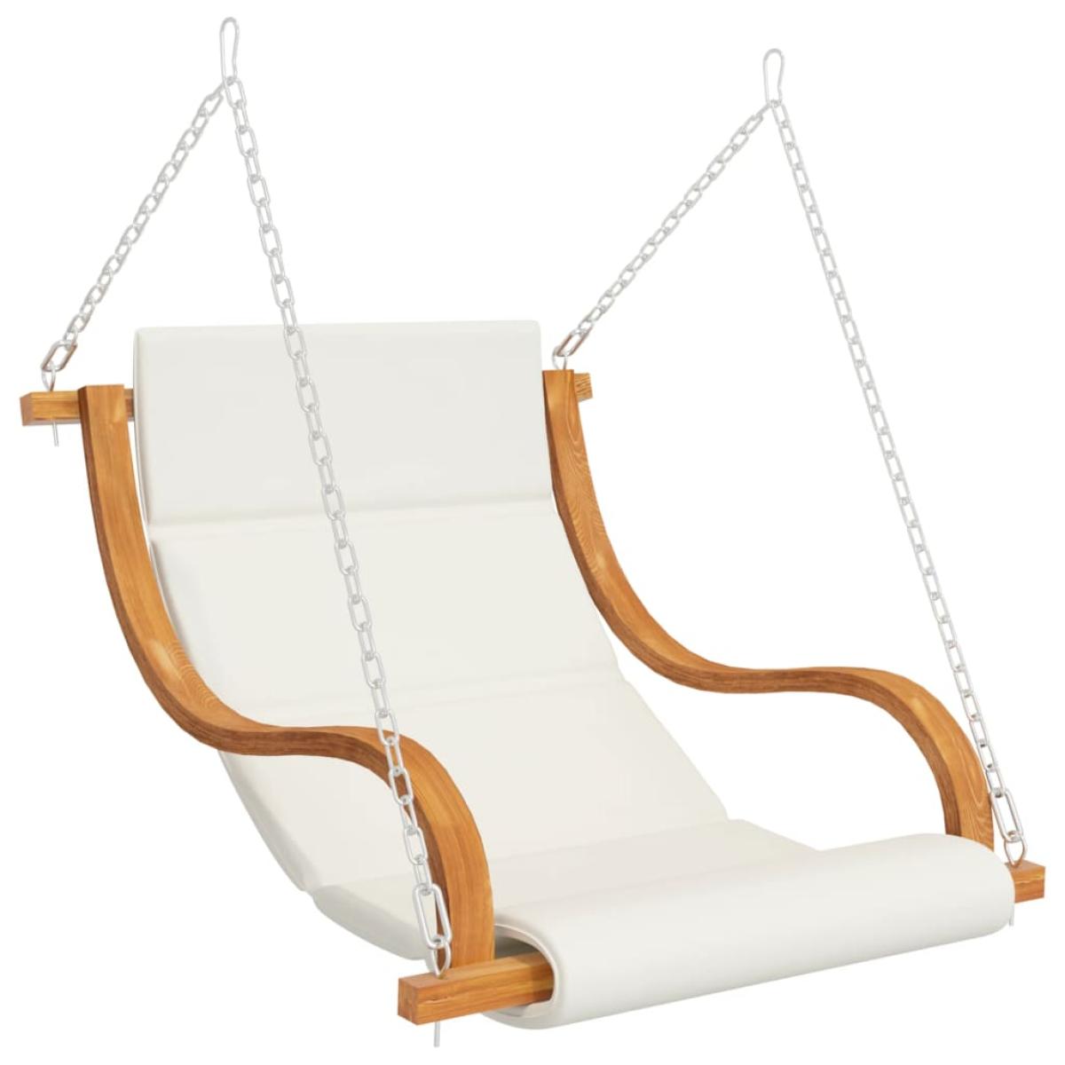 Silla columpio con cojín crema madera curvada acabado de teca