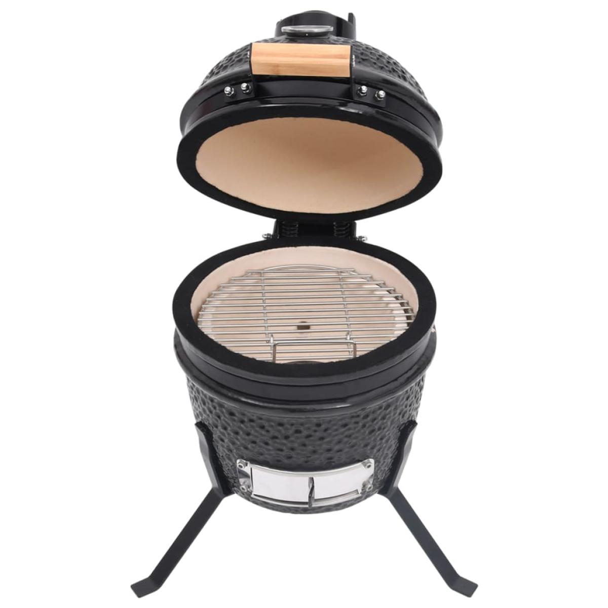 Barbacoa 2 en 1 ahumadora Kamado de cerámica negro 56 cm