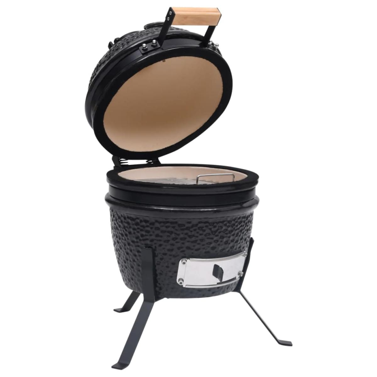Barbacoa 2 en 1 ahumadora Kamado de cerámica negro 56 cm