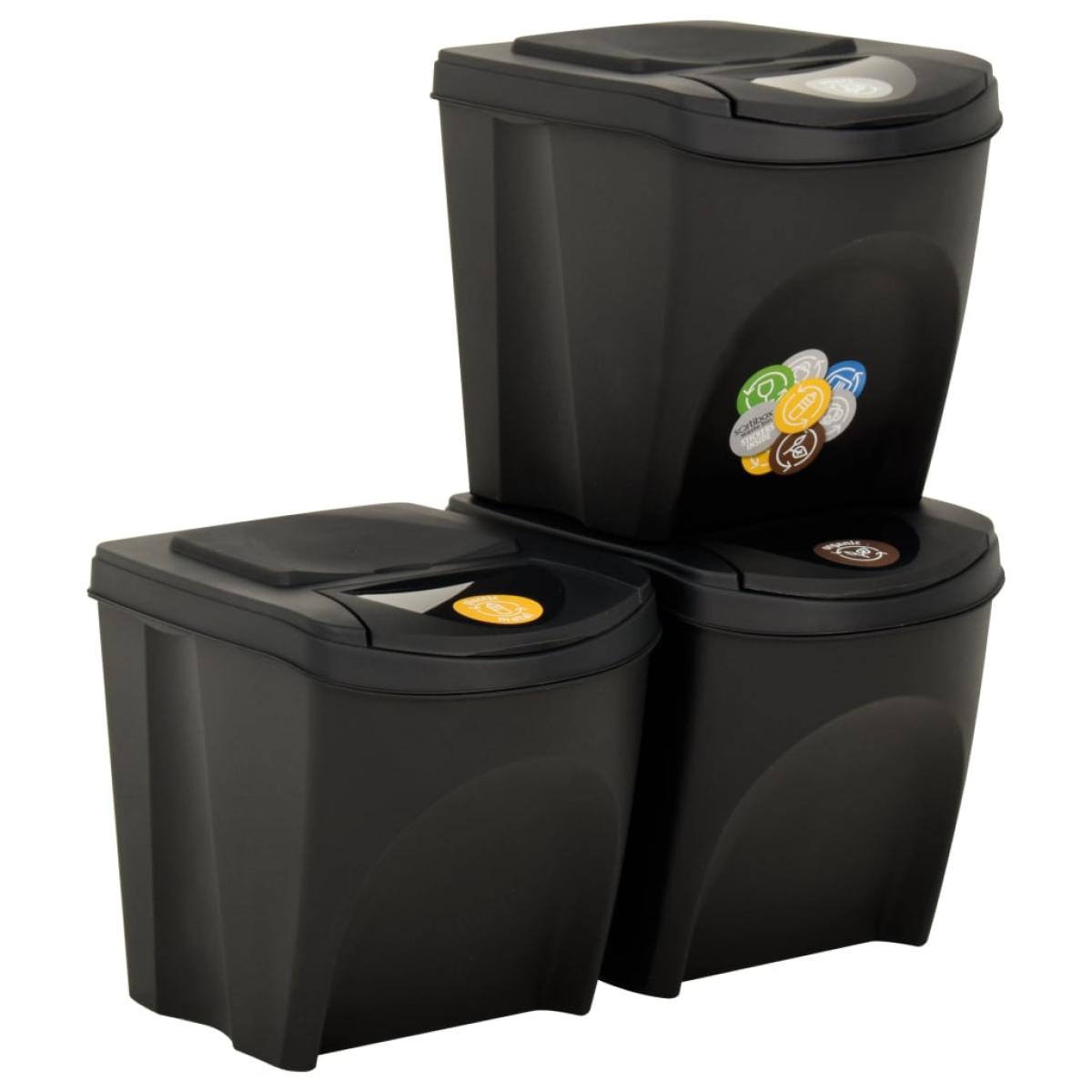Cubos de basura apilables 3 piezas gris antracita 75 L 
