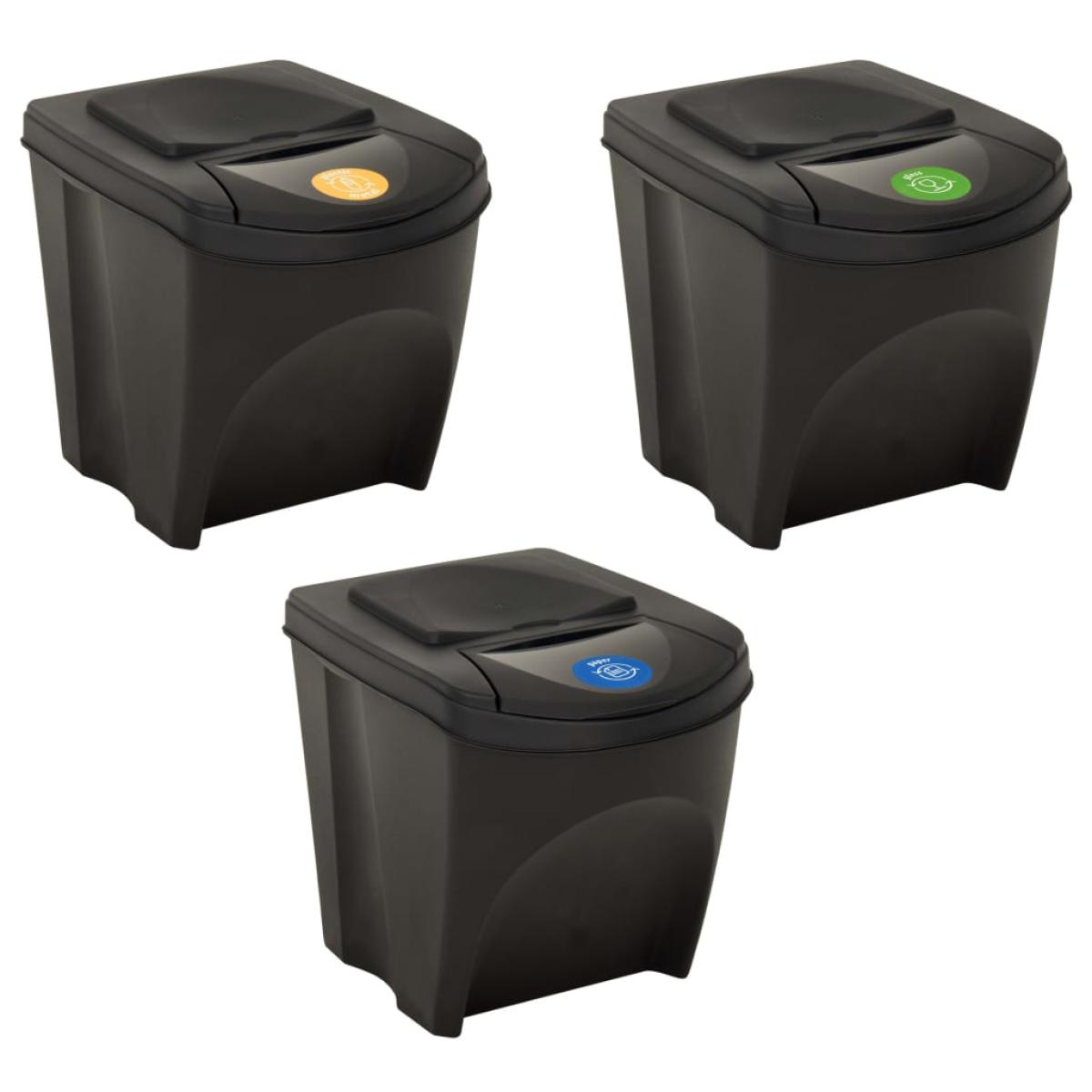 Cubos de basura apilables 3 piezas gris antracita 75 L 