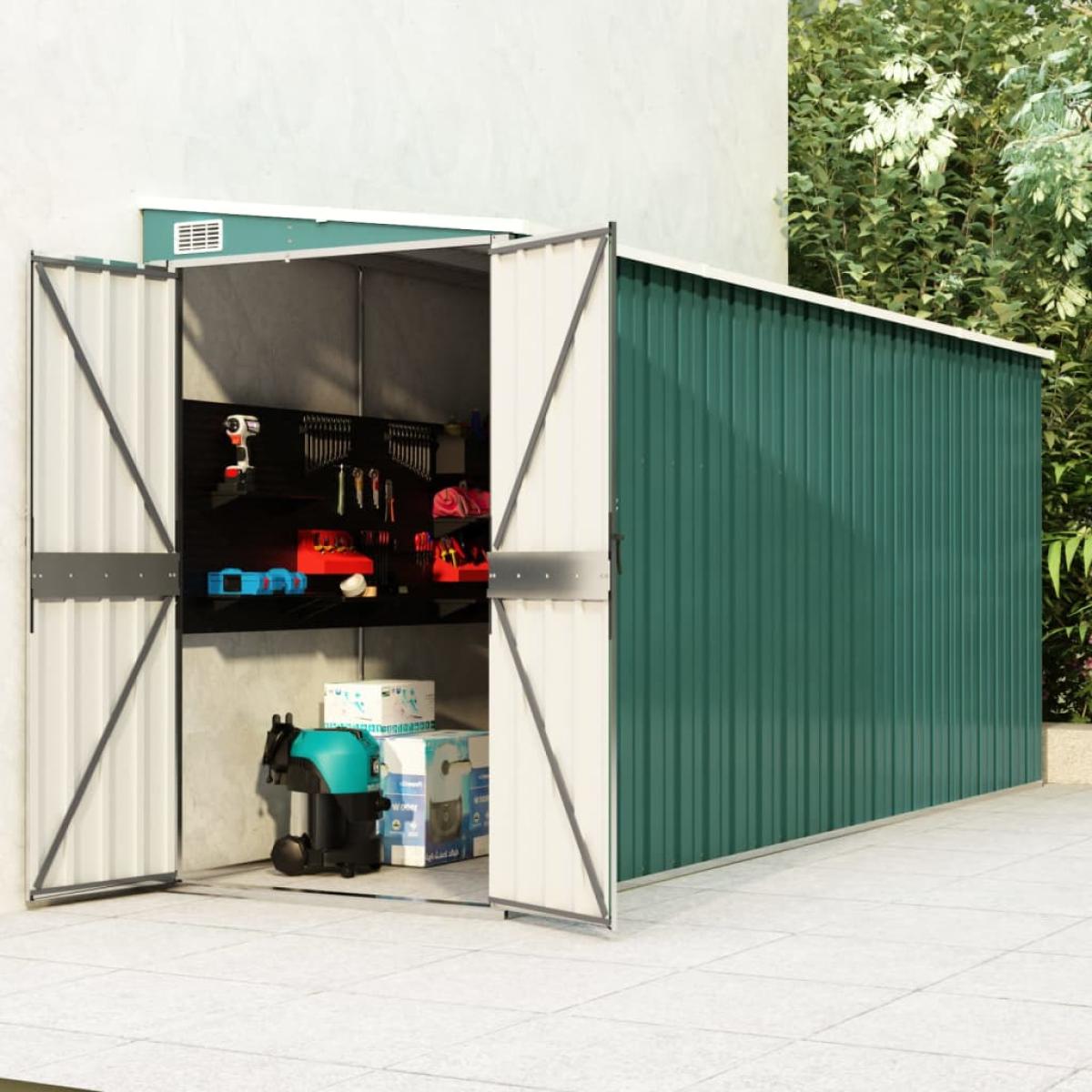 Cobertizo jardín pared acero galvanizado verde 118x382x178  cm