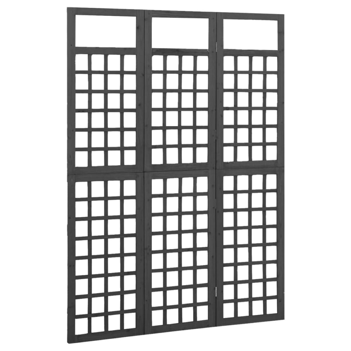 Biombo/Enrejado de 3 paneles madera abeto negro 121x180cm