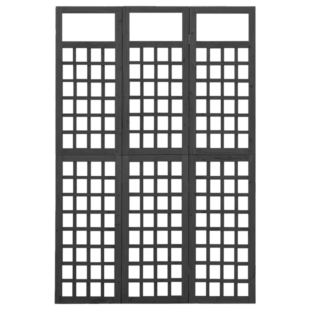 Biombo/Enrejado de 3 paneles madera abeto negro 121x180cm
