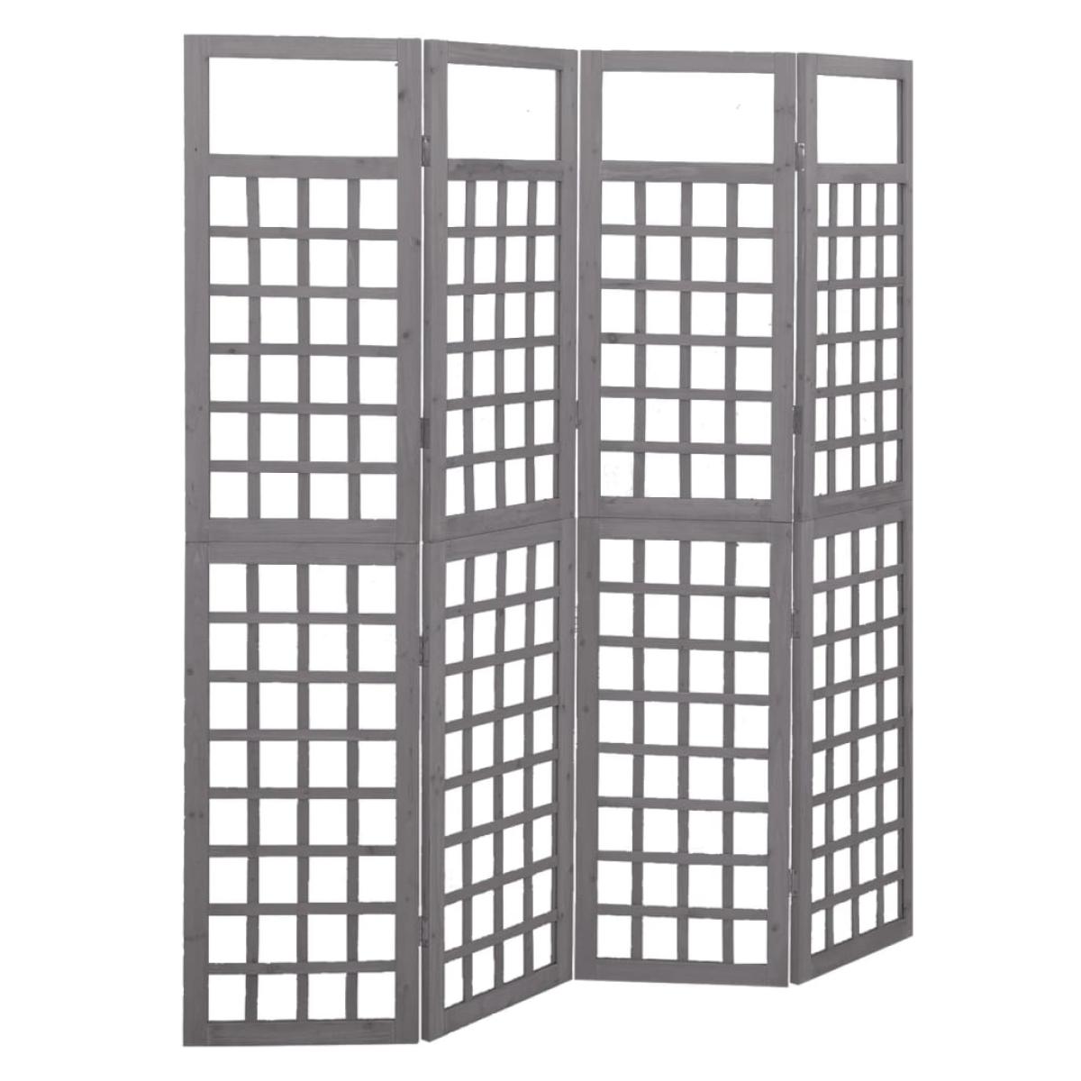 Biombo/Enrejado de 4 paneles madera maciza abeto gris 161x180cm