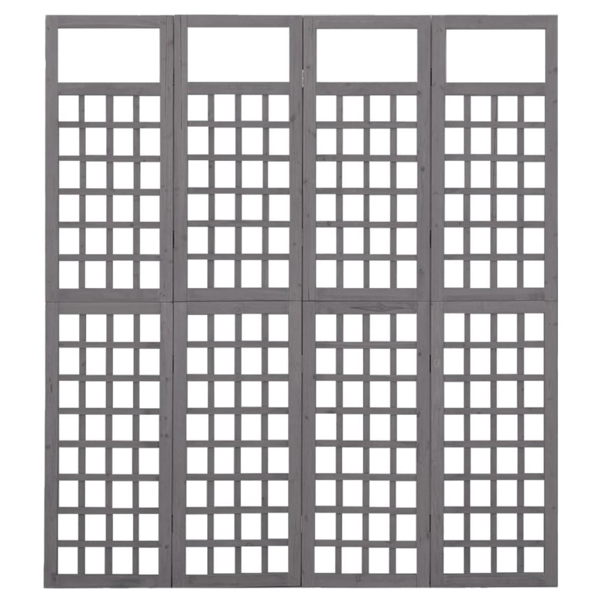 Biombo/Enrejado de 4 paneles madera maciza abeto gris 161x180cm
