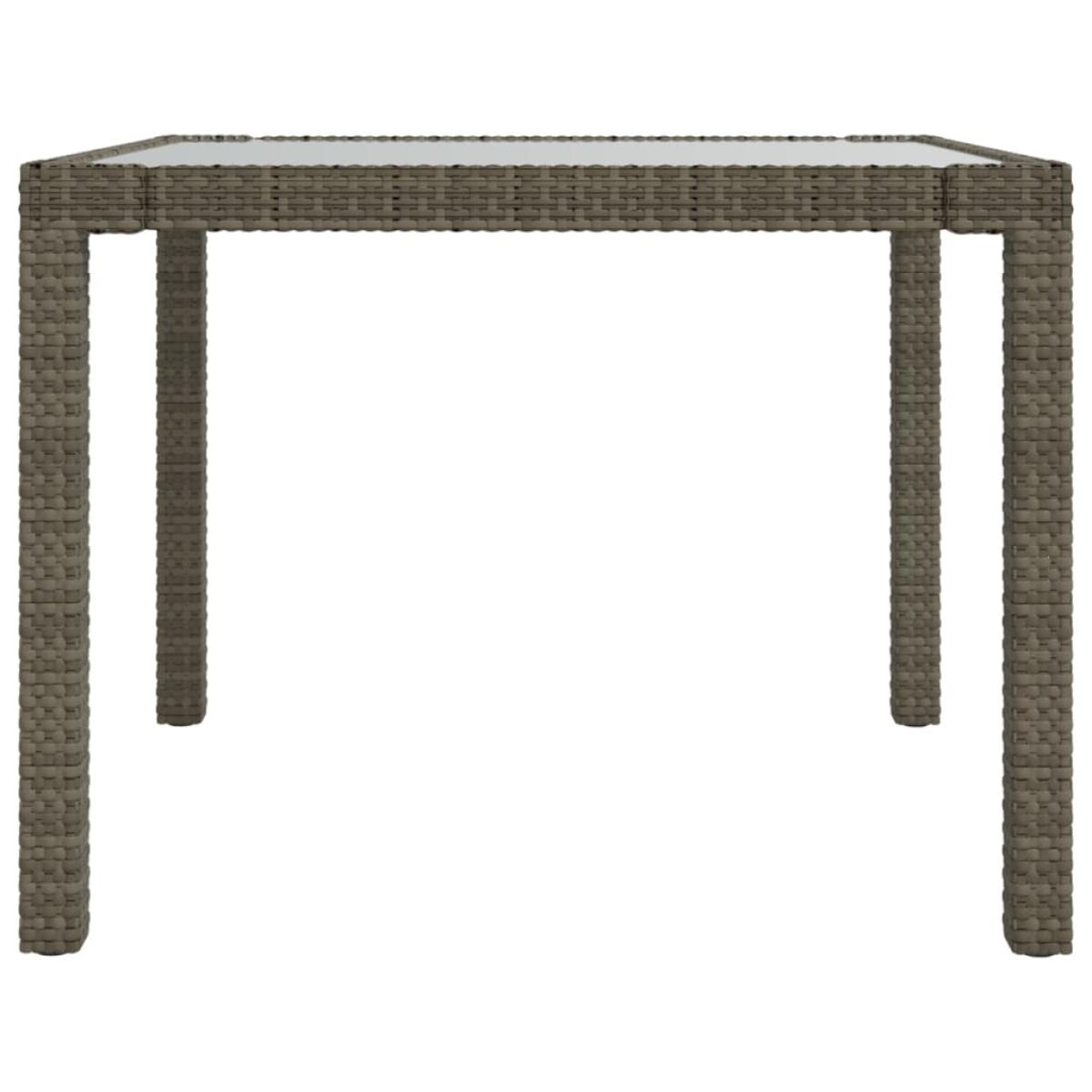 Mesa jardín vidrio templado ratán sintético 90x90x75 cm gris