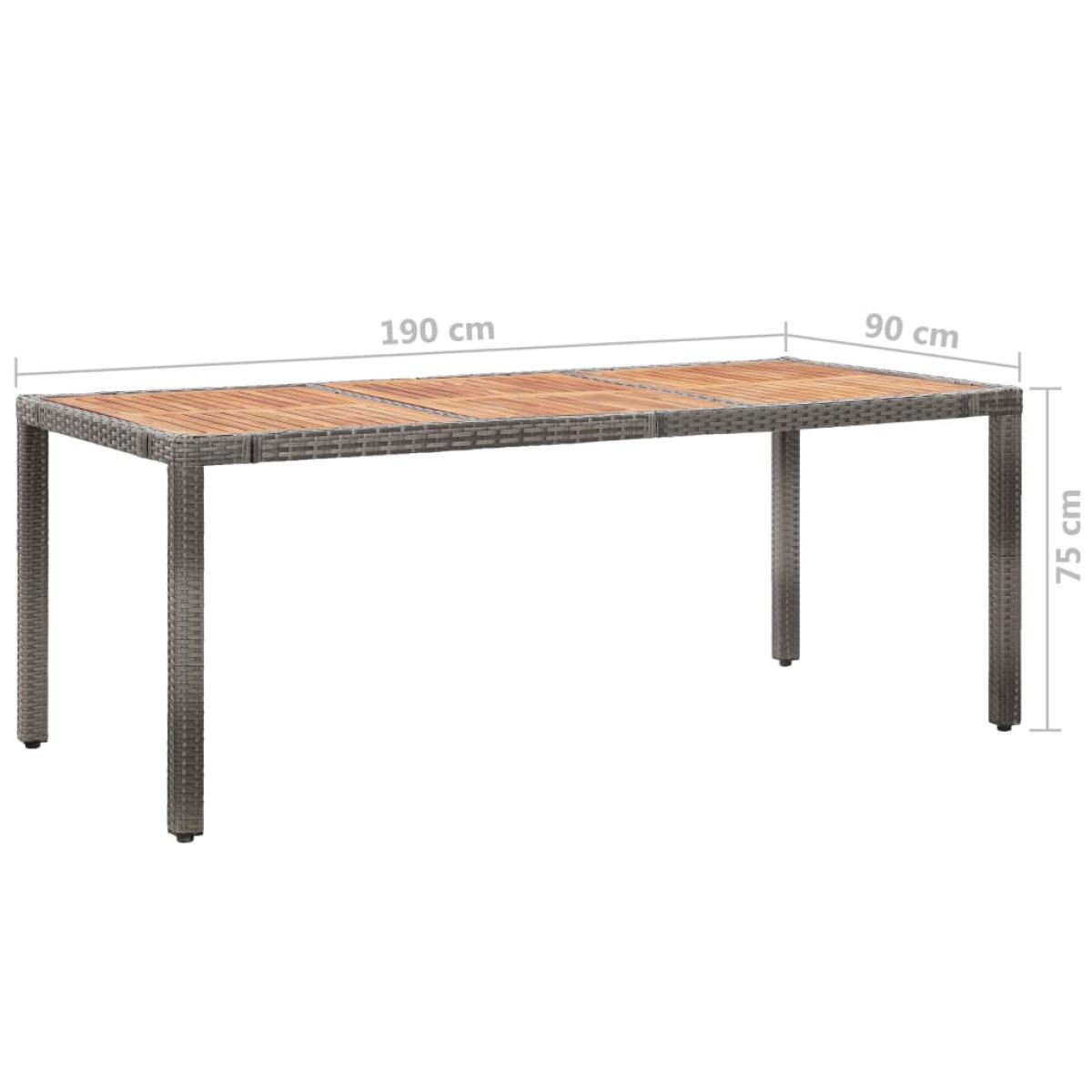 Mesa de jardín madera acacia ratán sintético gris 190x90x75 cm