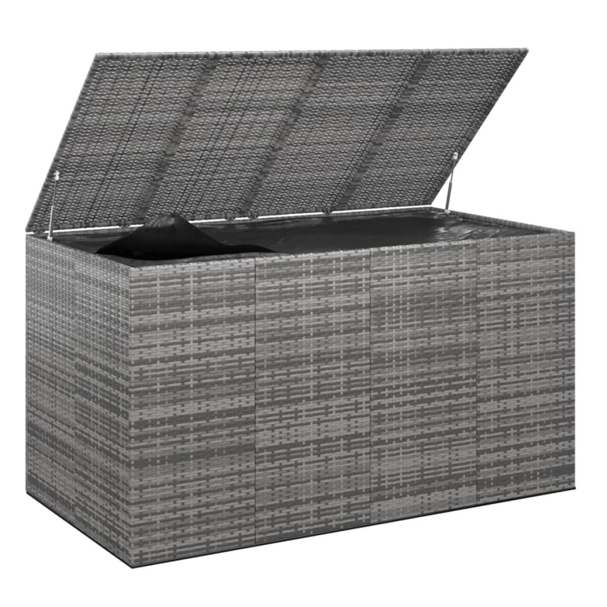 Baúl de cojines para jardín de ratán PE gris 194x100x103 cm