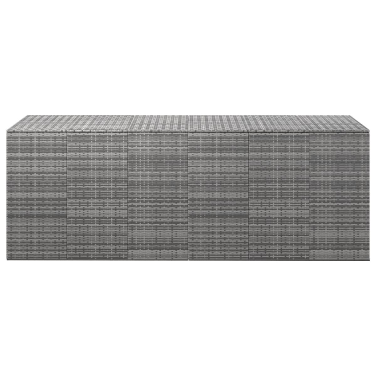 Baúl para cojines de jardín ratán PE gris 291x100,5x104 cm