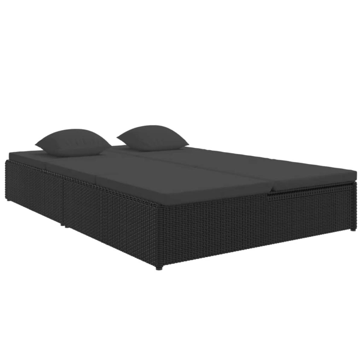Tumbona convertible con cojines de ratán sintético negro