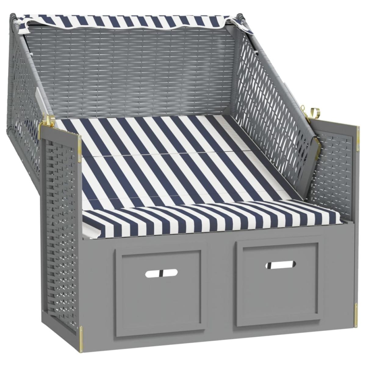 Silla playa Strandkorb dosel ratán sintético madera azul blanco