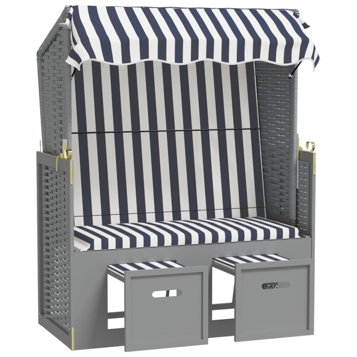 Silla playa Strandkorb dosel ratán sintético madera azul blanco
