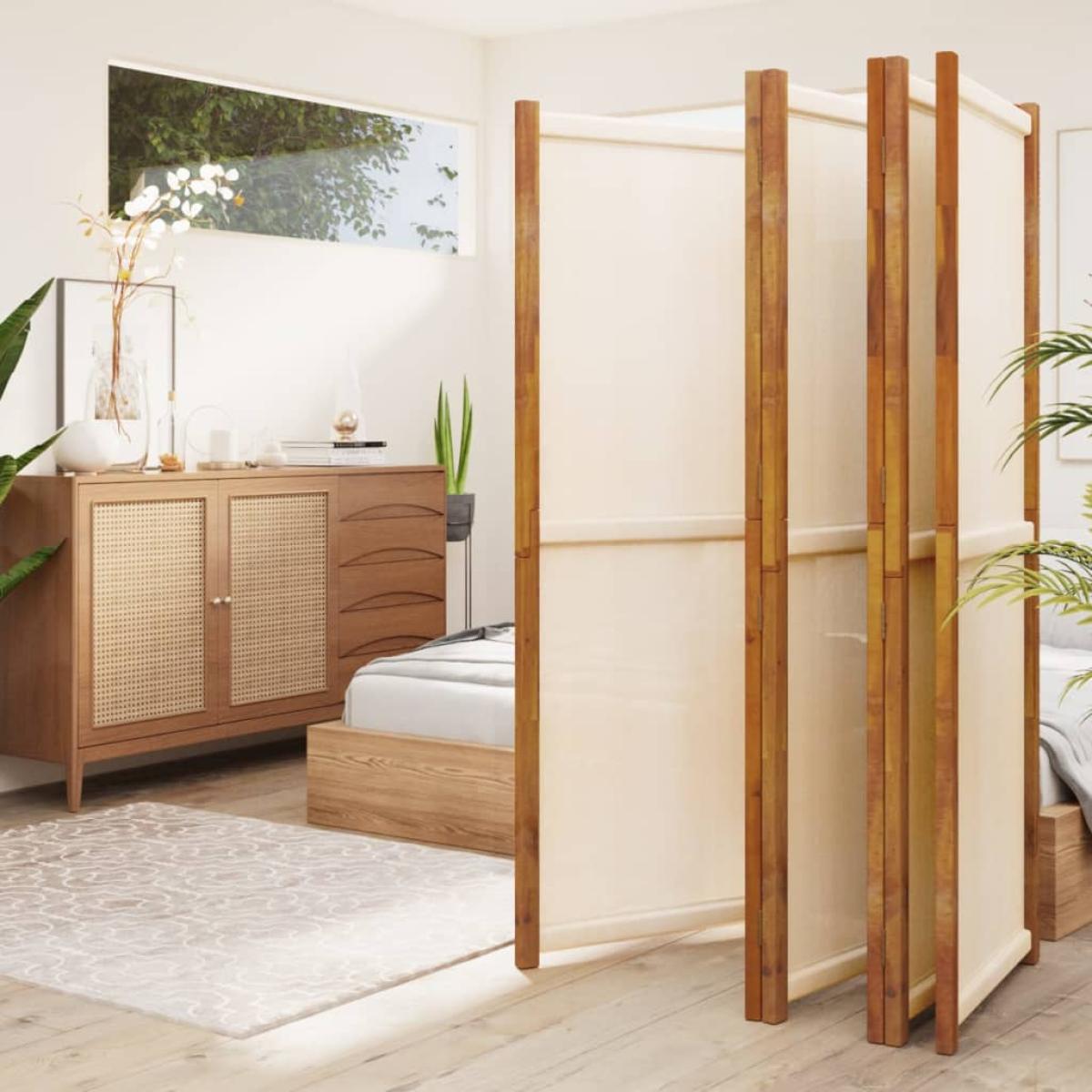 Biombo divisor de 6 paneles blanco crema 420x180 cm