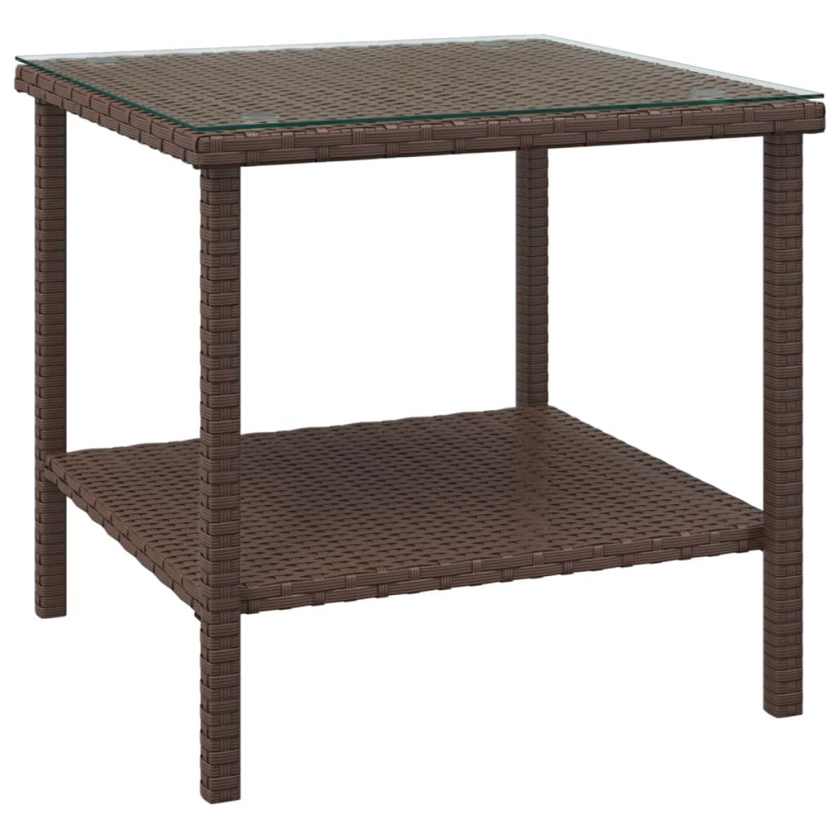Mesa auxiliar vidrio templado ratán sintético marrón 45x45x45cm