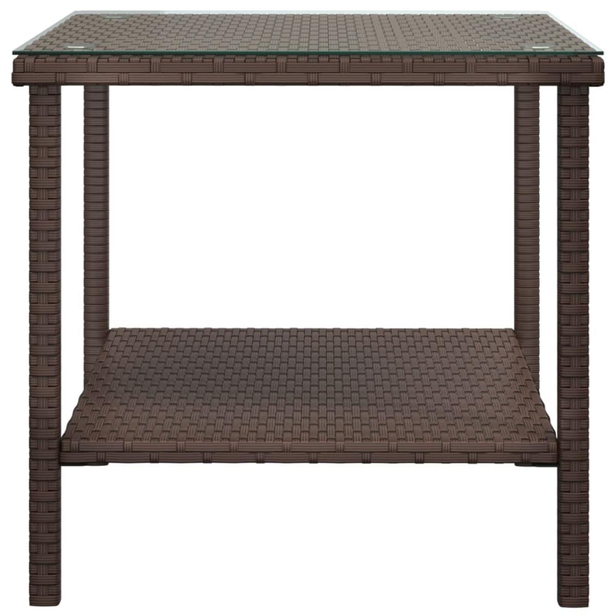 Mesa auxiliar vidrio templado ratán sintético marrón 45x45x45cm