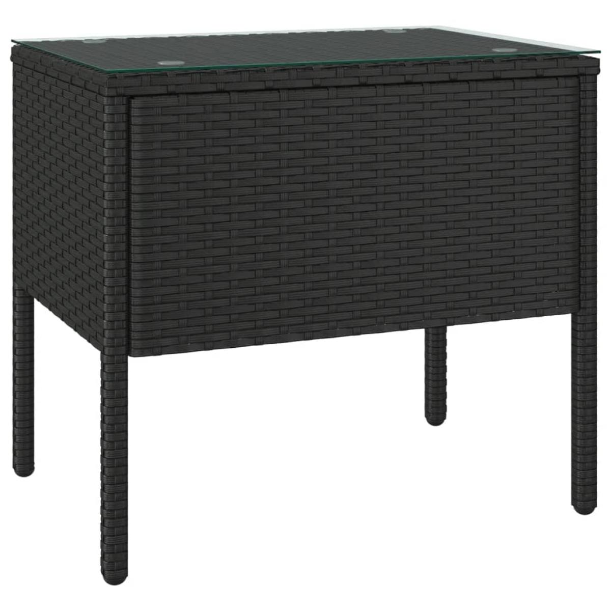 Mesa auxiliar vidrio templado ratán sintético negro 53x37x48 cm