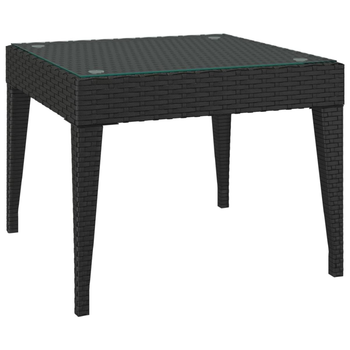 Mesa auxiliar vidrio templado ratán sintético negro 50x50x38 cm