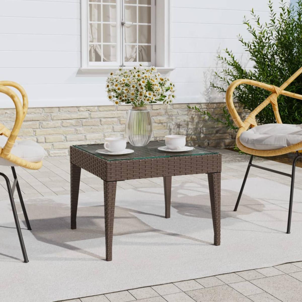 Mesa auxiliar vidrio templado ratán sintético marrón 50x50x38cm