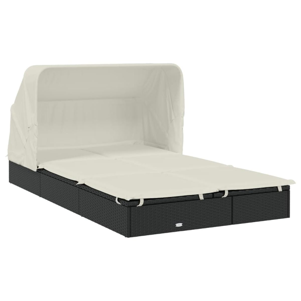Tumbona 2 personas toldo plegable ratán PE negro 213x118x97 cm