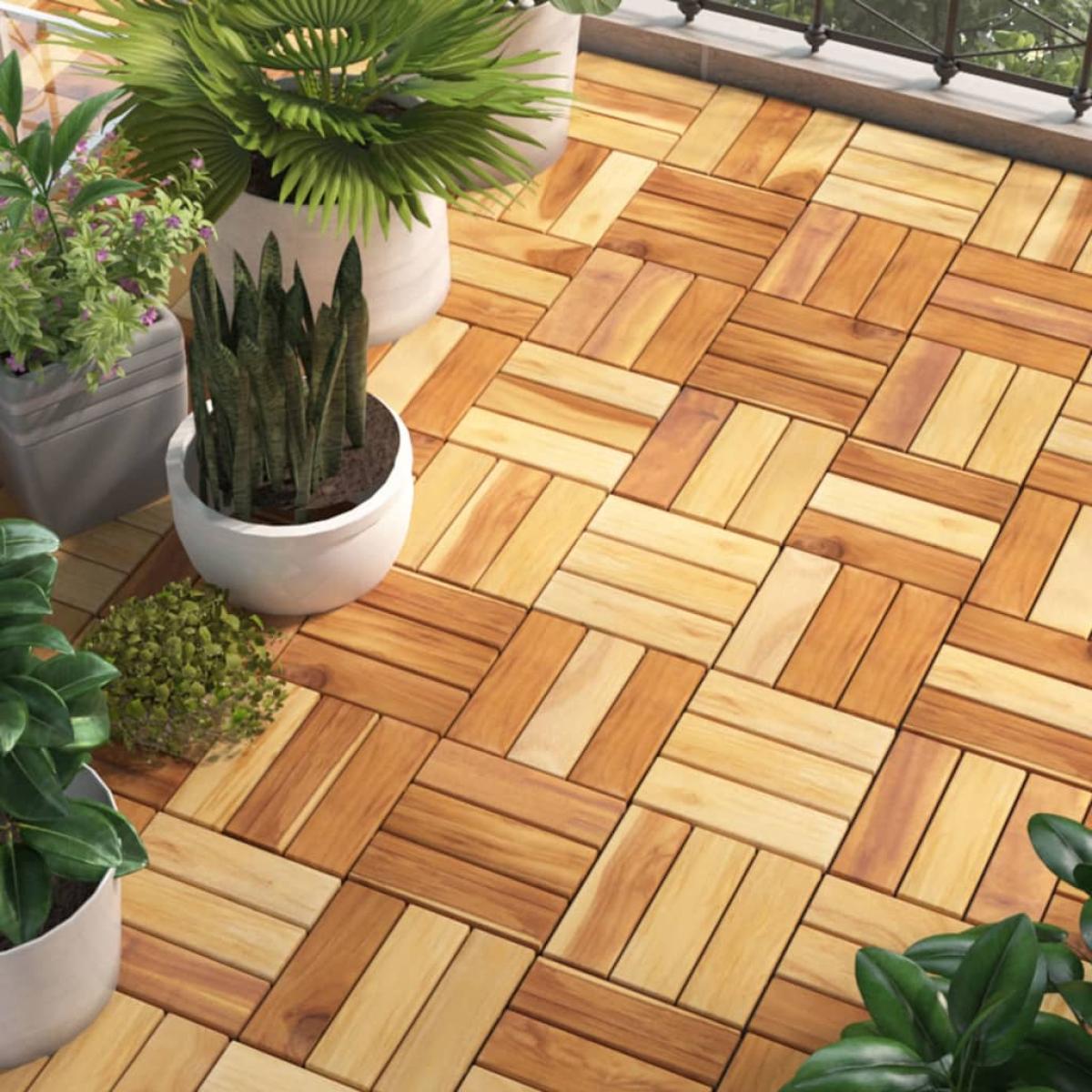 Baldosas de terraza 10 uds madera maciza teca 30x30 cm