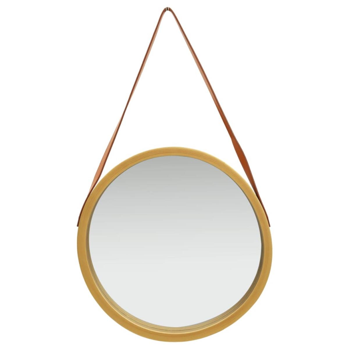 Espejo de pared con correa dorado 50 cm