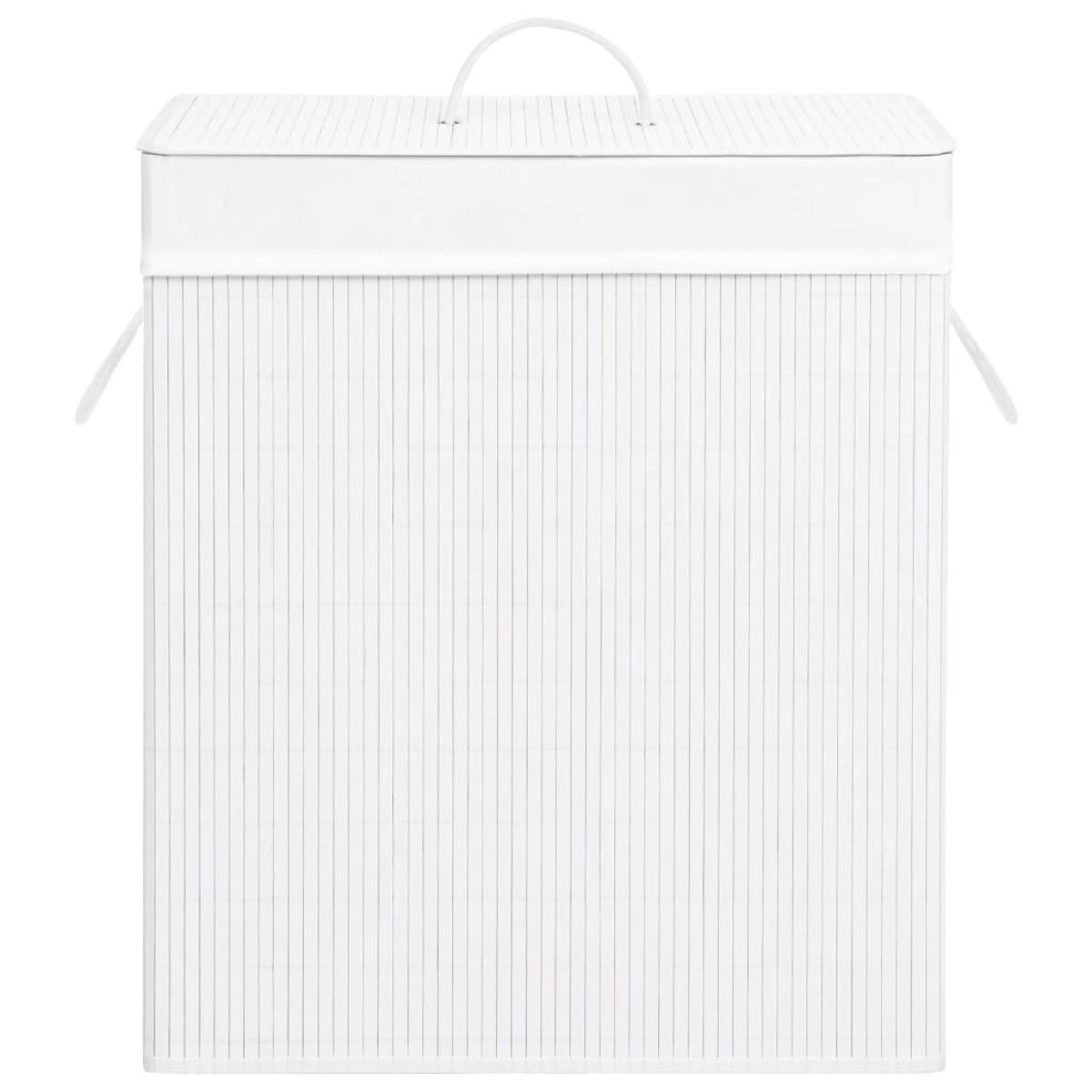 Cesto de la ropa sucia de bambú 2 secciones blanco 100 l