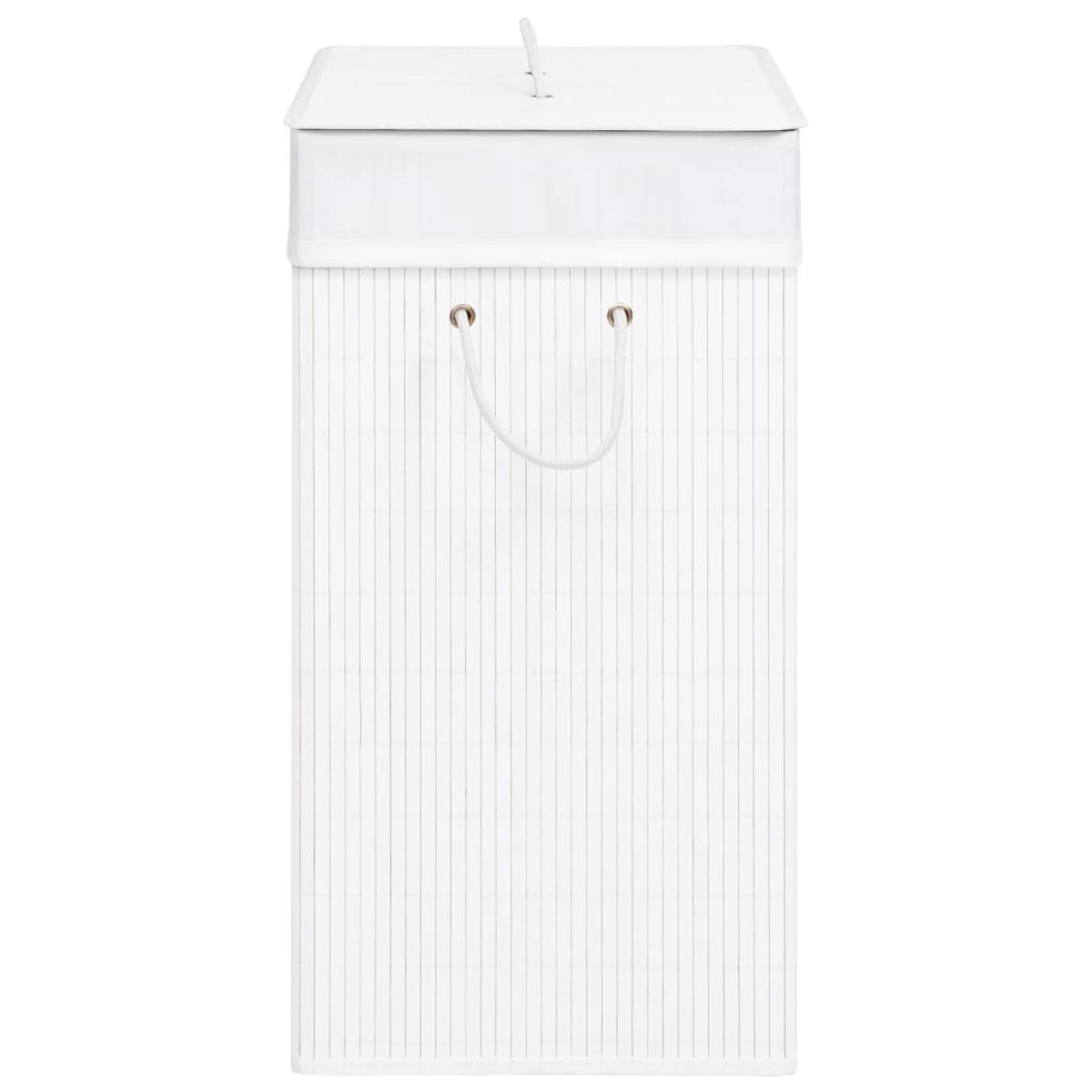 Cesto de la ropa sucia de bambú 2 secciones blanco 100 l