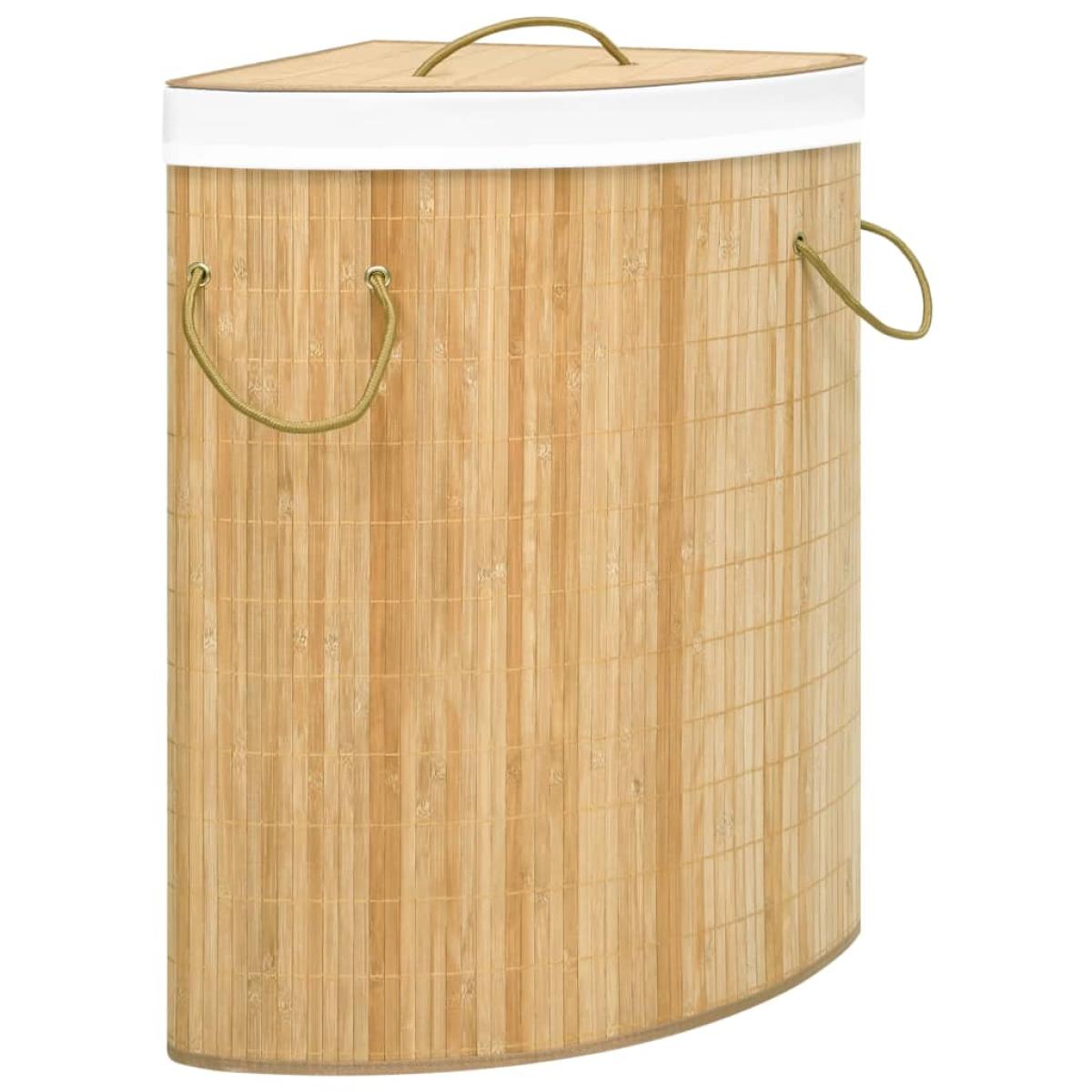 Cesto de ropa sucia de esquina de bambú 60 L